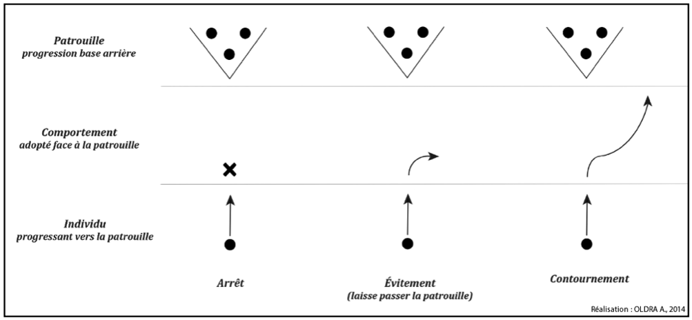 Illustration no1 – Comportements d’arrêt, d’évitement et de contournement observés en face d’une patrouille.