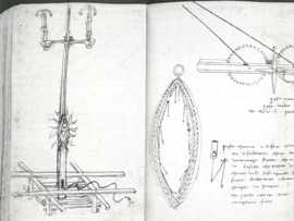 Figure 1 : Le plus ancien dessin technique du système de Nuvola que l’on connait, Buonaccorso Ghiberti, dessin de son Zibaldone, c. 1470, Florence, Biblioteca Nazionale Centrale, MS, Banco Rari 228, f. 115v.